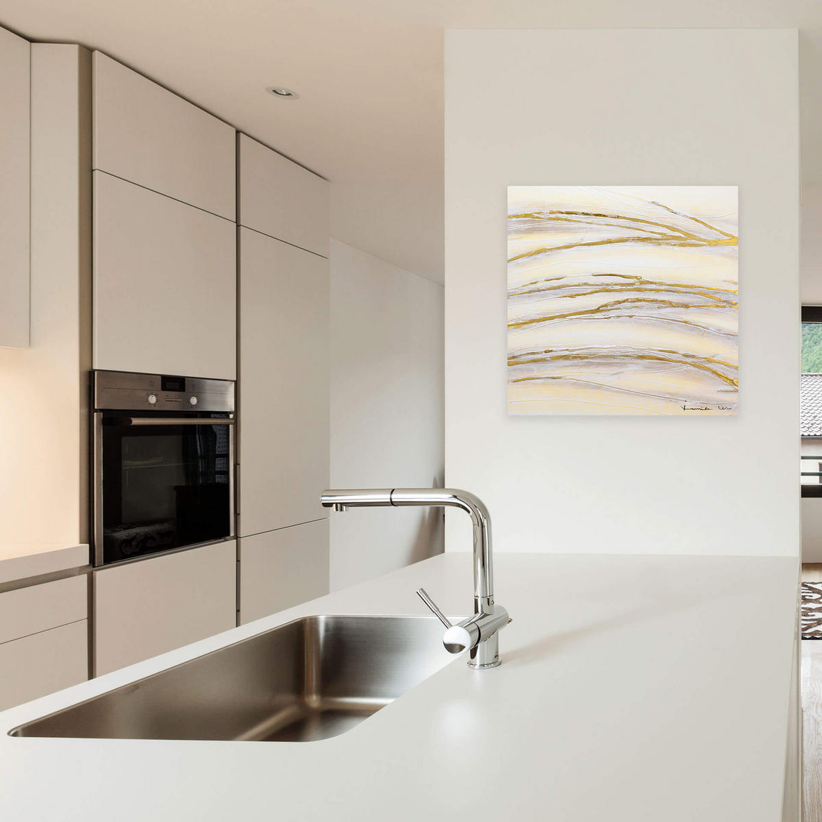 OLEJOMAĽBA 80/80 cm, Mesto a architektúra - zlatá, drevo/textil (80/80cm) - KUNSTLOFT