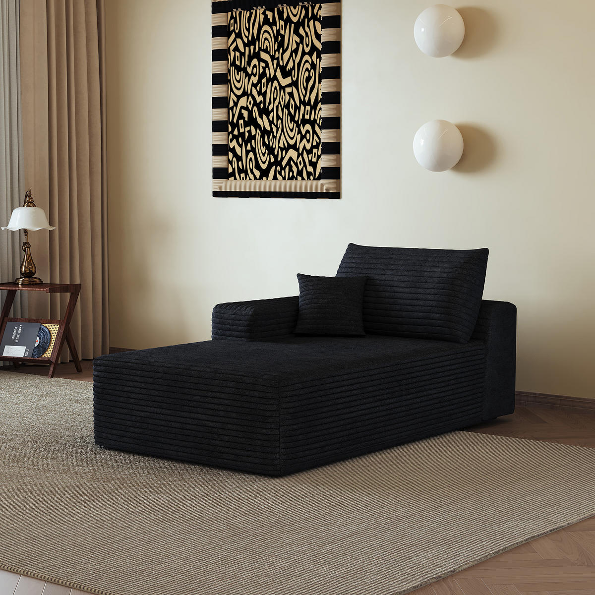 RÉCAMIERE DE-34721 linke Chaiselongue Schwarz - Schwarz, Textil (95/83/175cm) - ComfortXL