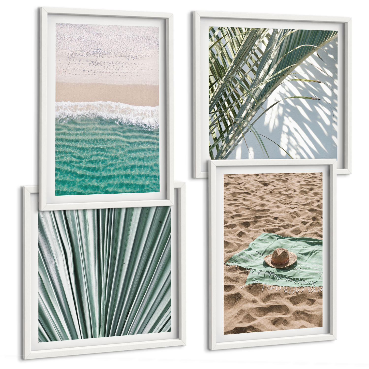 BILDER SET 4er Set - 50x50 cm & 40x60 cm Weißer Rahmen - Urlaubsblick Strand Meer - Weiß, Kunststoff (50/50cm) - TULUP