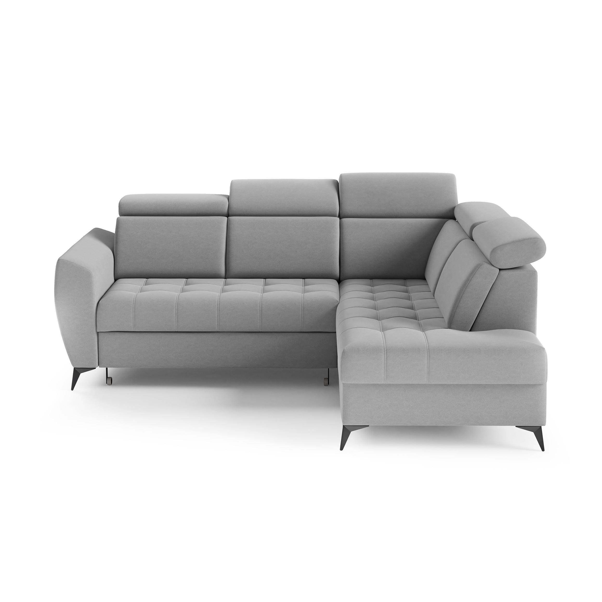 ECKSCHLAFSOFA Aurora II mit verstellbare Kopfstützen, Hellgrau, rechts - Hellgrau/Schwarz, Textil (266/204cm) - Beautysofa