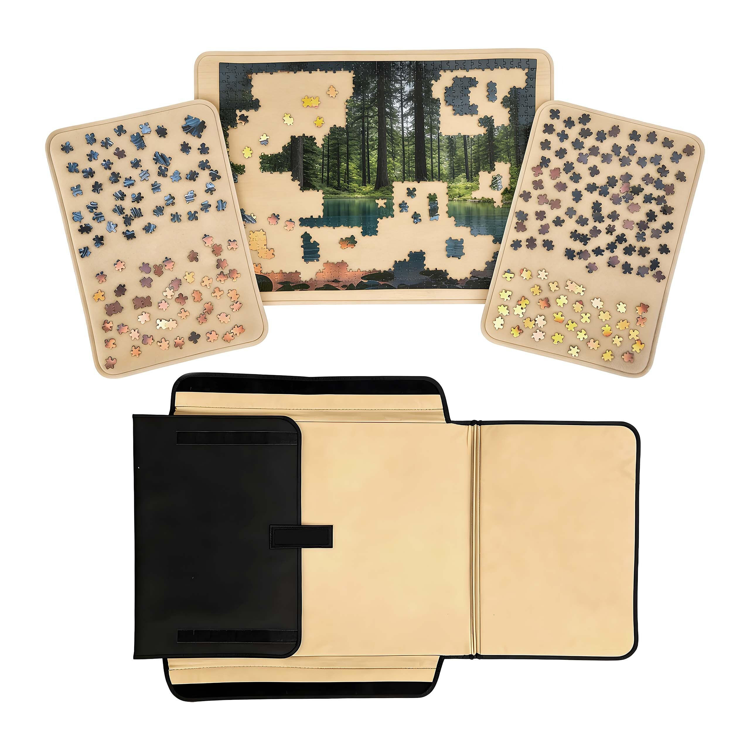 PUZZLEKOFFER Schwarz Beige mit Tragegriff - Multicolor, Textil (91/64cm) - Relaxdays