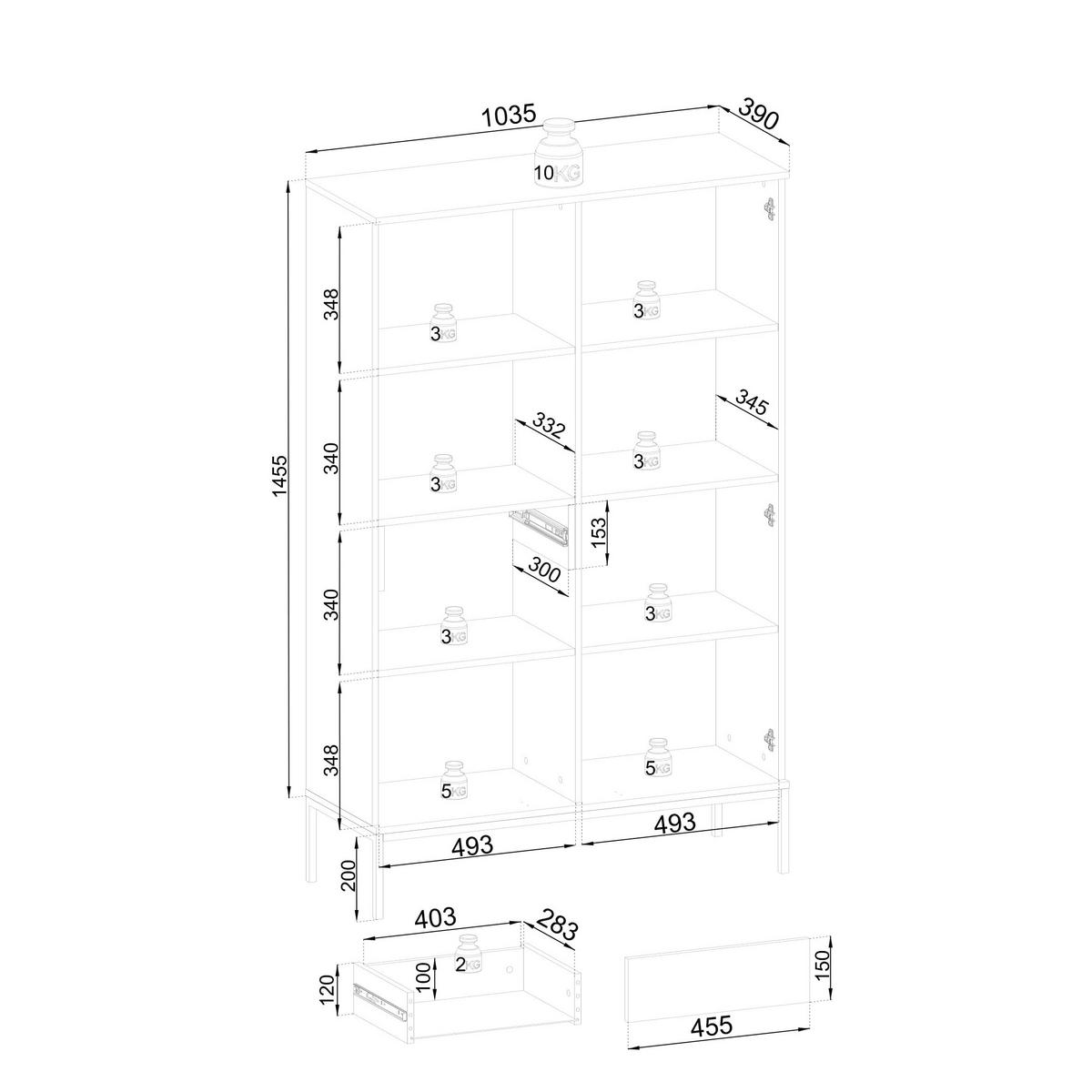 VITRINE in Kaschmir - Kaschmir, Holzwerkstoff (104/166/39cm) - MASSENO