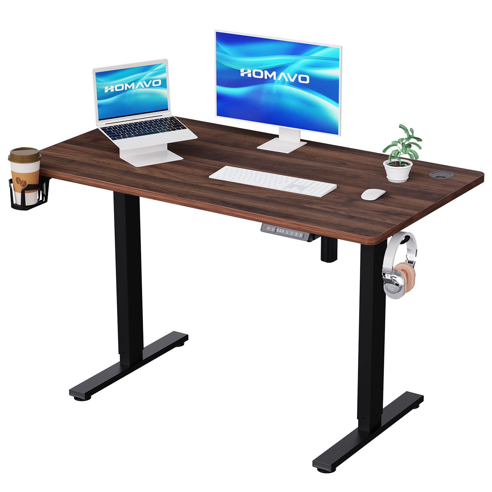 SCHREIBTISCH höhenverstellbar 70 - 120 cm - Schwarz/Braun, Holz/Metall (120/60/69cm) - HOMAVO