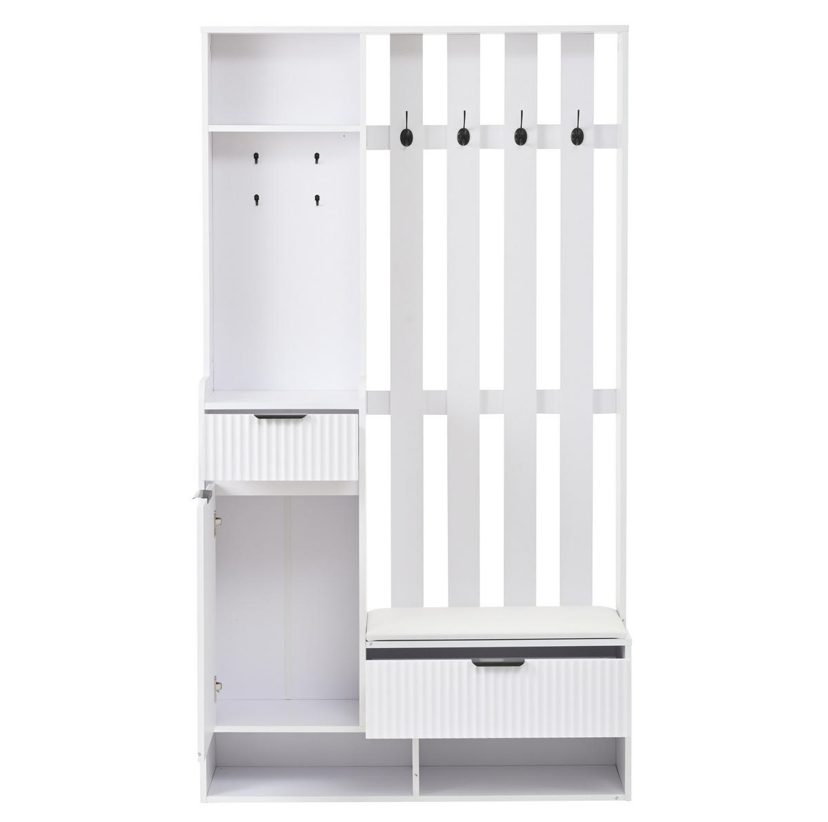GARDEROBE 6-in-1 mit Sitzbank 100 x 30 x 180 cm Weiß - Weiß, Holzwerkstoff (30/180/100cm) - Beauniv