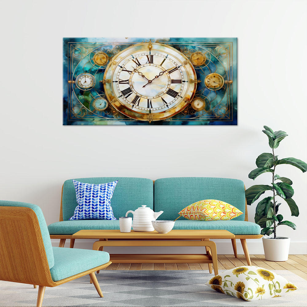 WANDBILD vintage türkis uhr - Türkis, Textil (80/40cm) - Feeby