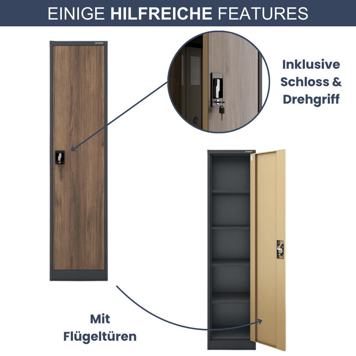 AKTENSCHRANK abschließbar KADO mit Flügeltüren 185x45x40cm Anthrazit-Nussbaum - Anthrazit, Metall (45/185/40cm) - DELUKE