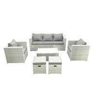 GARTENMÖBELSET mit 3-SITZER SOFA,COUCHTISCH Polyrattan Hellgrau-Mix 7-Sitzer - Hellgrau/Grau, Glas/Kunststoff - Fimous