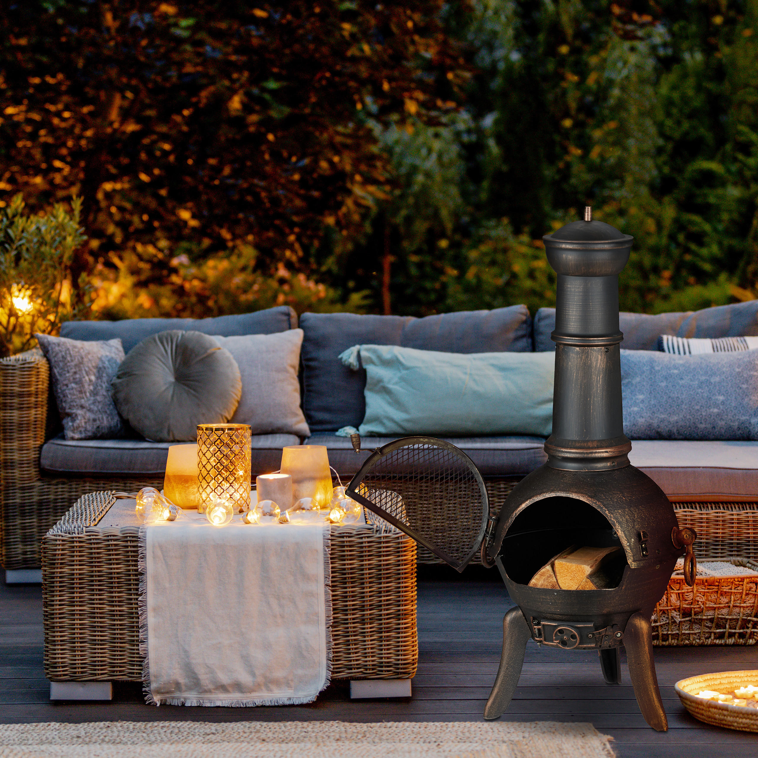 TERRASSENOFEN - Dunkelbraun, Metall (53/110/44cm) - Relaxdays