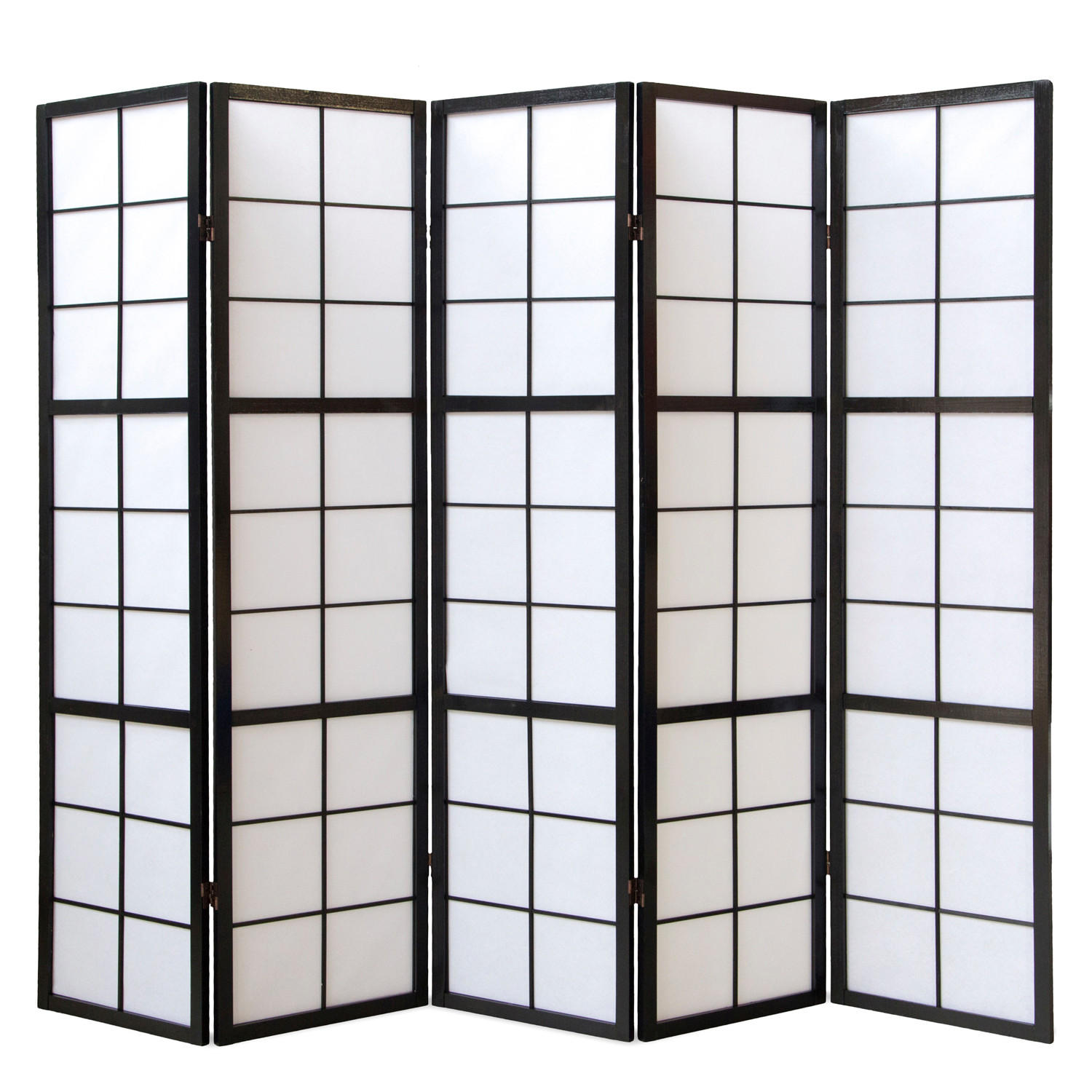 PARAVENT 5-tlg. 220/175 cm Schwarz Shoji - Schwarz, Holz (220/175/2cm) - Homestyle4u