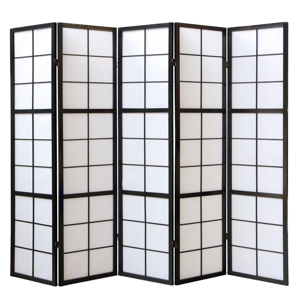 PARAVENT 5-tlg. 220/175 cm Schwarz Shoji - Schwarz, Holz (220/175/2cm) - Homestyle4u