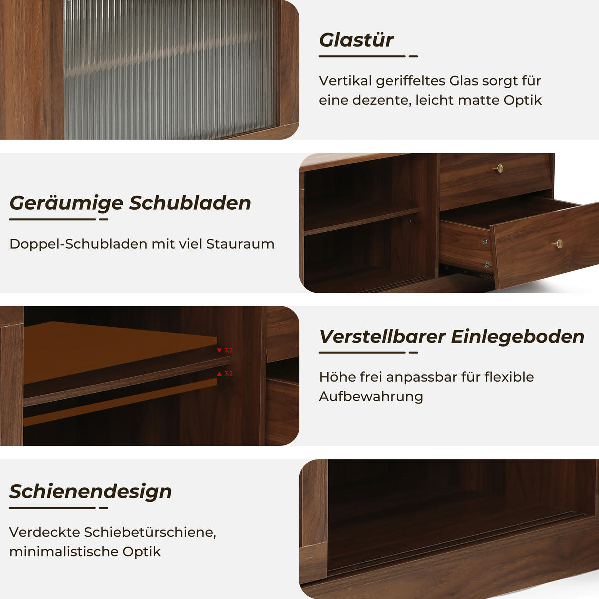 TV-SCHRANK, B160 x T40 x H45 cm - Braun, Holz (160/45/40cm) - Hometopia