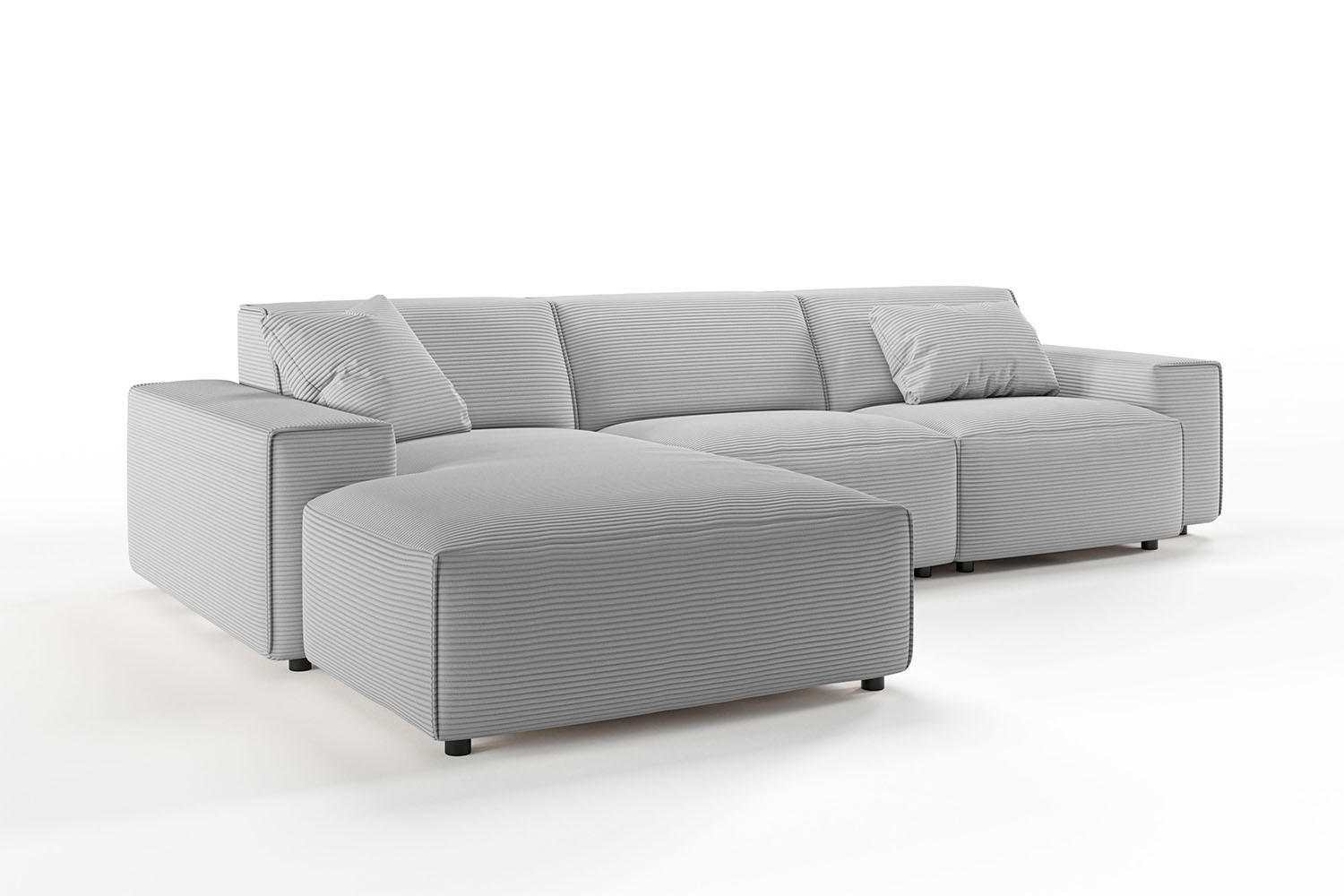 ECKSOFA RANI Hellgrau Cord - Hellgrau/Schwarz, Kunststoff/Textil (299/189cm) - KAWOLA