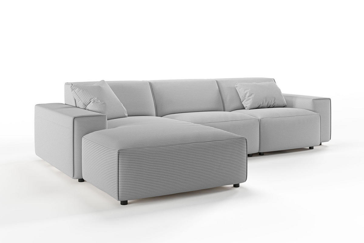 ECKSOFA RANI Hellgrau Cord - Hellgrau/Schwarz, Kunststoff/Textil (299/189cm) - KAWOLA