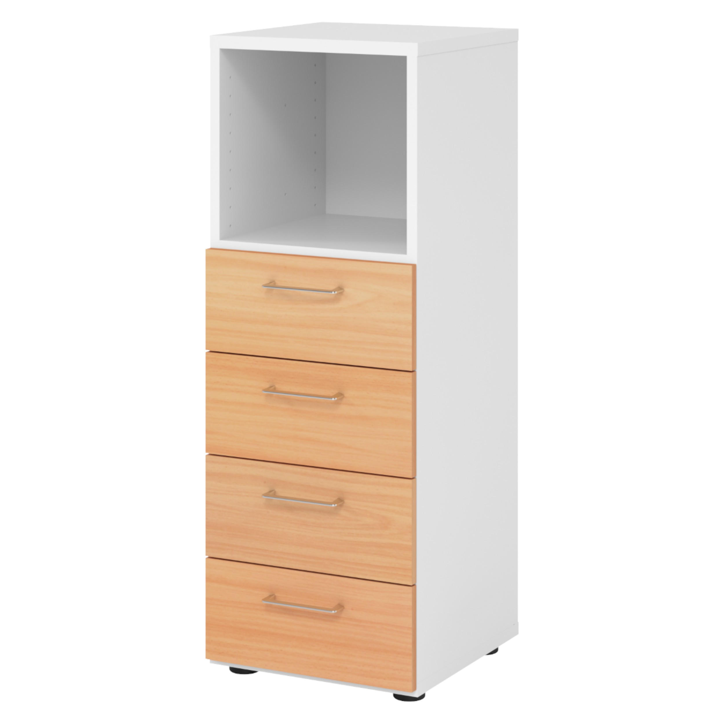 SCHUBLADENSCHRANK - 4 Schübe 42/40/110 cm in Weiß/Buchefarben - Buchefarben/Weiß, Holzwerkstoff (40/110/42cm) - bümö