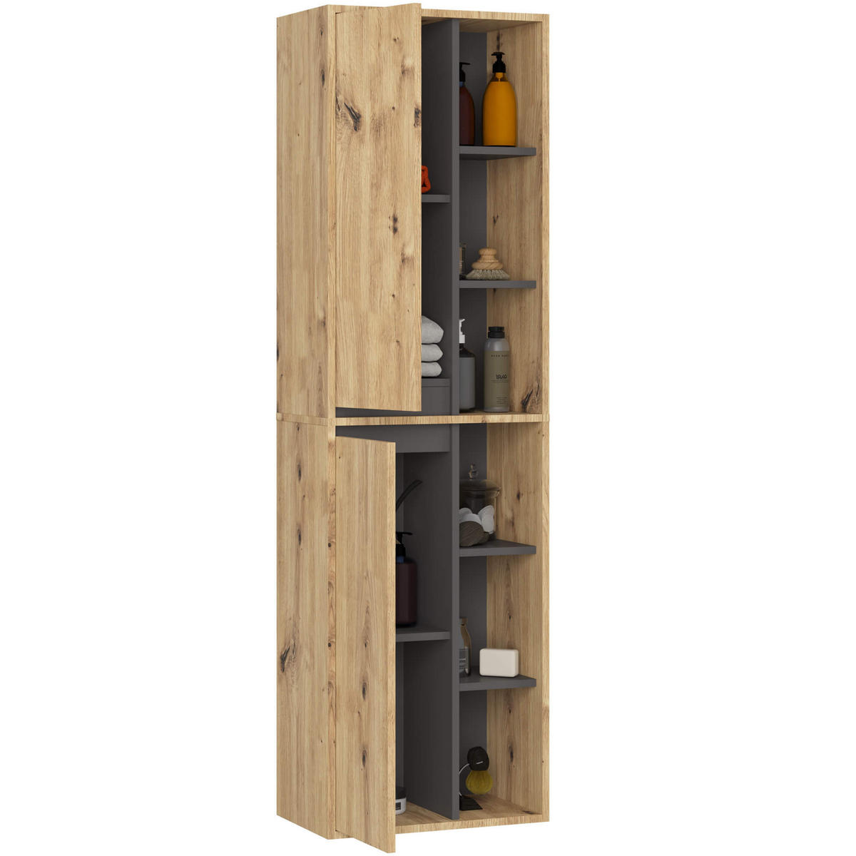 BAD HOCHSCHRANK Vami Eiche Artisan, Grau - Eiche Artisan/Grau, Holzwerkstoff (50/170/30cm) - Akord