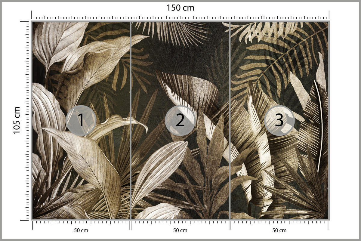 FOTOTAPETE tropische Blätter Pflanzen Retro 150x105 - Beige/Grau, Papier (150/105cm) - Muralo