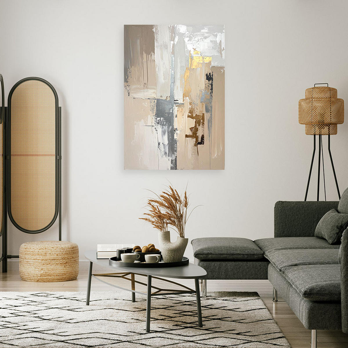 WANDBILD, Beige moderne Abstrakt - Grau, Textil (80/120cm) - Feeby