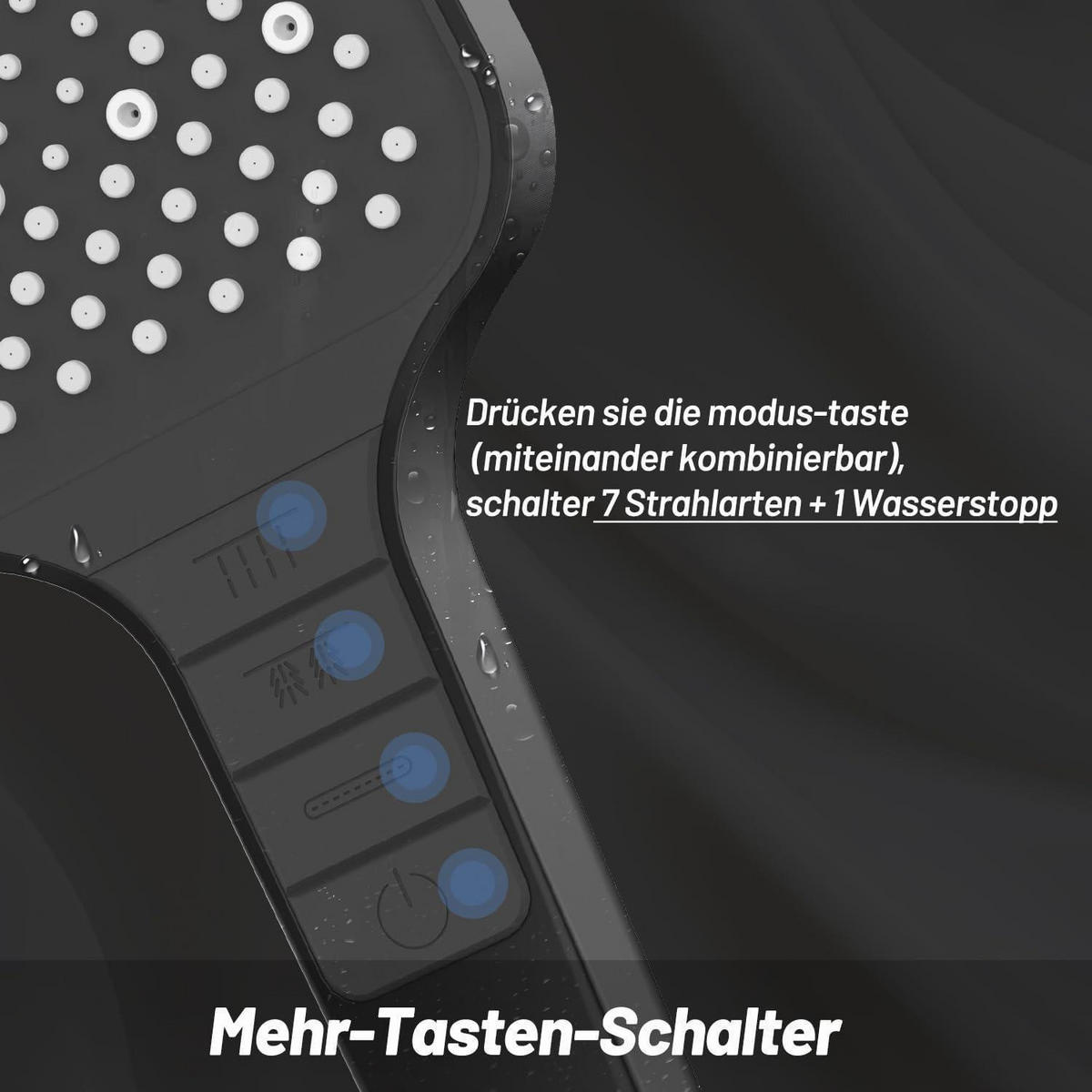 DUSCHKOPF mit Schlauch 7 Strahlarten Wassersparend Grau - Grau, Kunststoff (10.5/12.7/26cm)