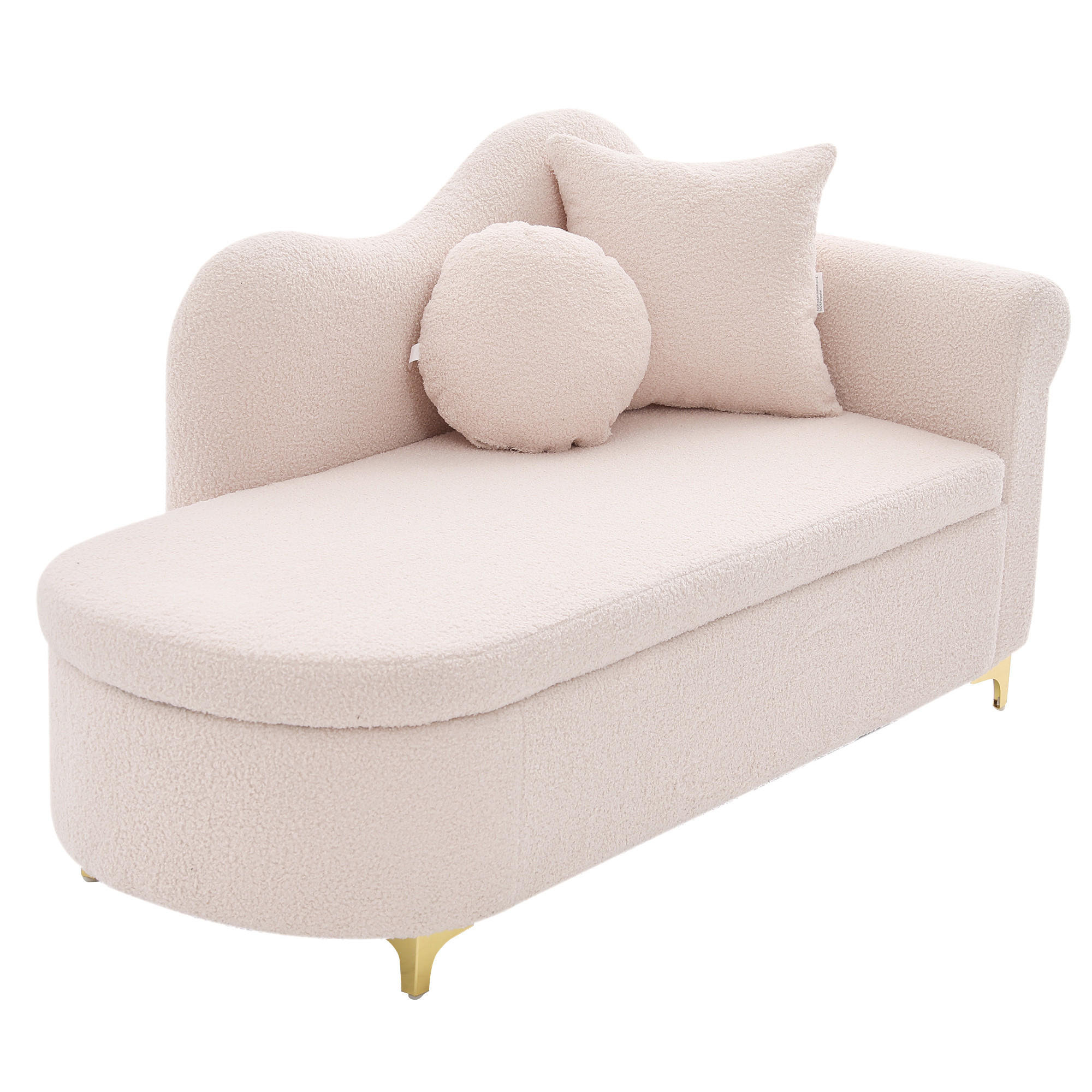 CHAISELONGUE 134 cm mit Stauraum, modernes Design, Teddyplüsch, wellenförmige Rückenlehne, inkl. Lenden- & Nackenkissen - Hellrosa, Textil (64/70/134cm) - Ej. Life