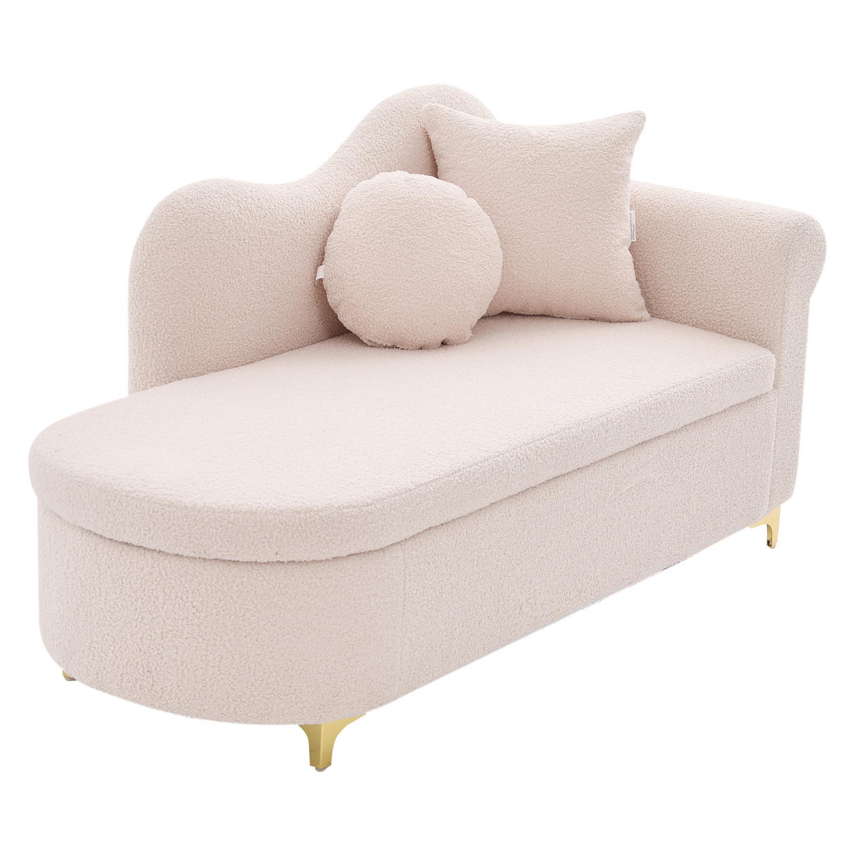 CHAISELONGUE 134 cm mit Stauraum, modernes Design, Teddyplüsch, wellenförmige Rückenlehne, inkl. Lenden- & Nackenkissen - Hellrosa, Textil (64/70/134cm) - Ej. Life