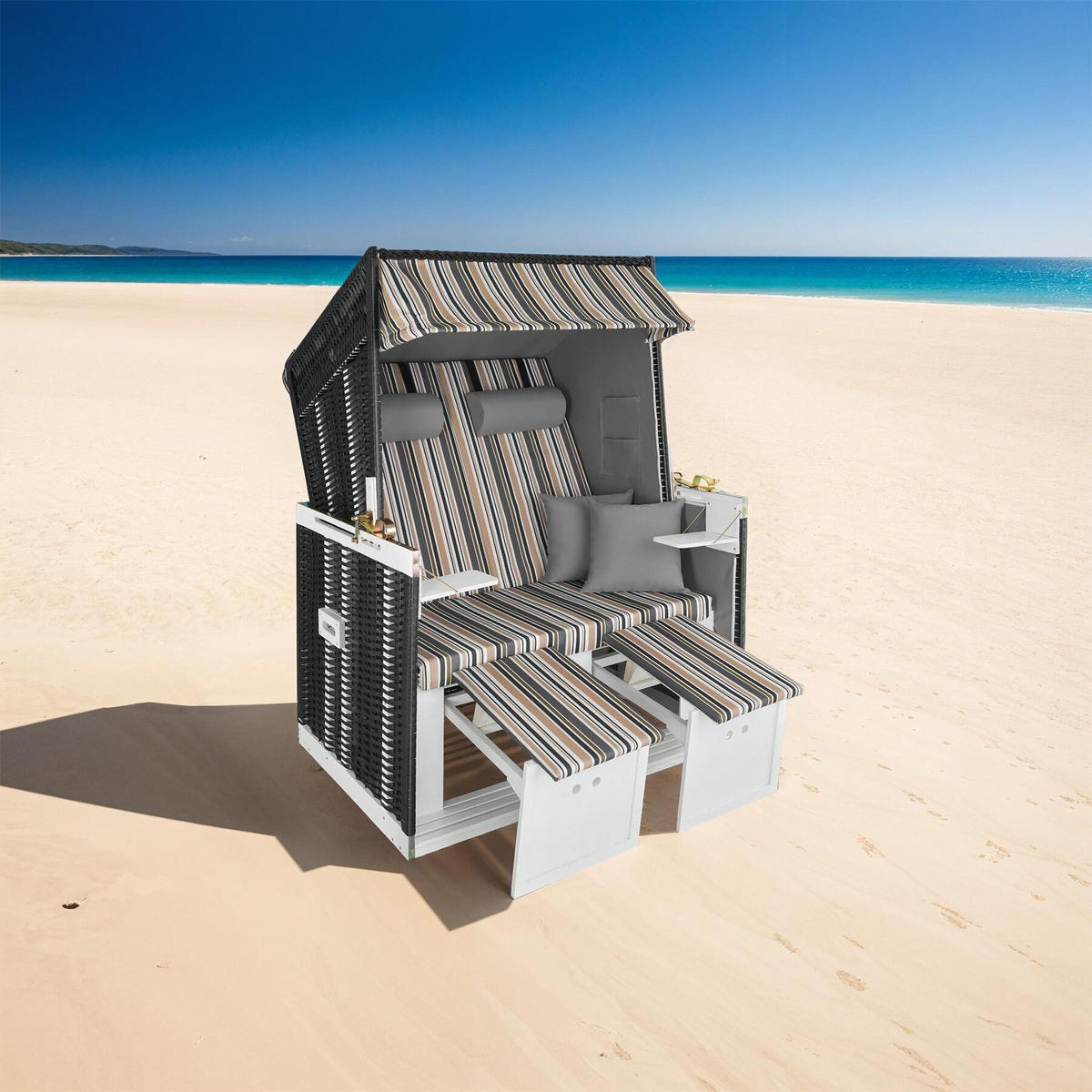 STRANDKORB Sylt,115 x 158 x 78 cm,schwarz/grau/braun - Schwarz/Braun, Holz (78/158/115cm) - tectake