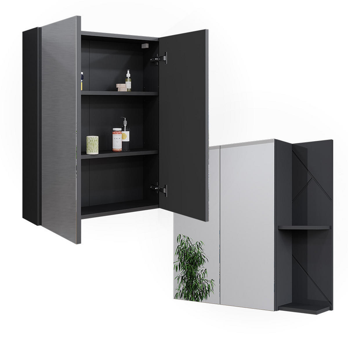 BADSPIEGELSCHRANK Irma Anthrazit Hochglanz 80 x 75 cm - Anthrazit, Holzwerkstoff (80/75/17.2cm) - Vicco
