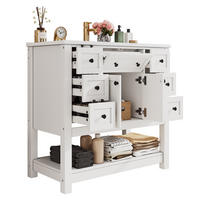 WASCHTISCH aus MDF und Keramik 91,5x46,5x90 cm Weiß mit integriertem Keramikbecken und Stauraum - Weiß, Keramik (91.5/90/46.5cm) - Modfu