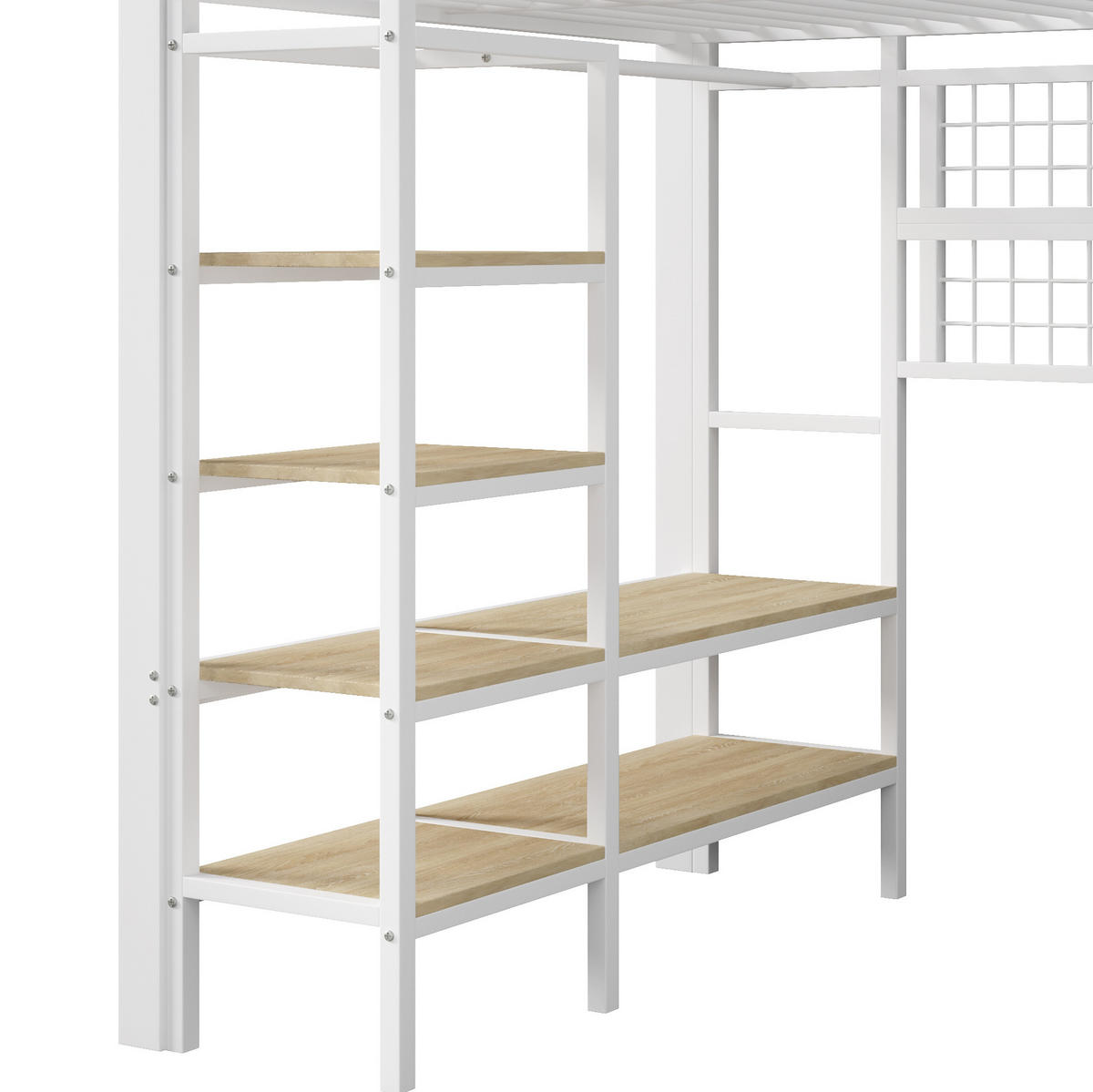 HOCHBETT aus Metall und MDF 140x200 cm Weiß mit LED-Beleuchtung, Ablagefach und Hängenetz - Weiß, Metall (140/200cm) - IVMEU