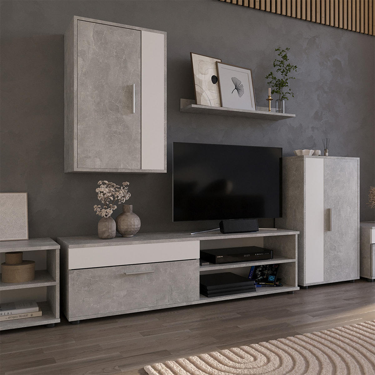 NÁSTĚNNÁ SKŘÍŇKA Berno Beton/bílá - šedá/bílá, kompozitní dřevo (139.8/38.9/35.3cm) - Vicco