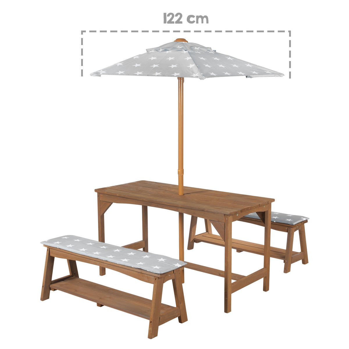 KINDERSITZGRUPPE mit Sitzauflage und Schirm teak - Teakfarben, Holz - Roba