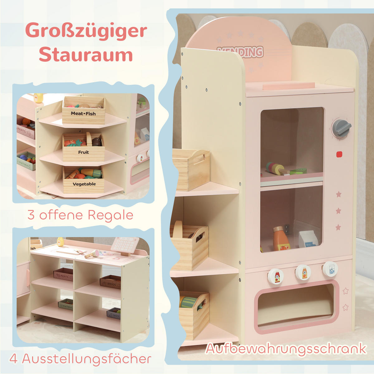 KINDER-KAUFLADEN MDF Sperrholz Rosa - Rosa, Holzwerkstoff (60/73.8/90.7cm) - AIYAPLAY