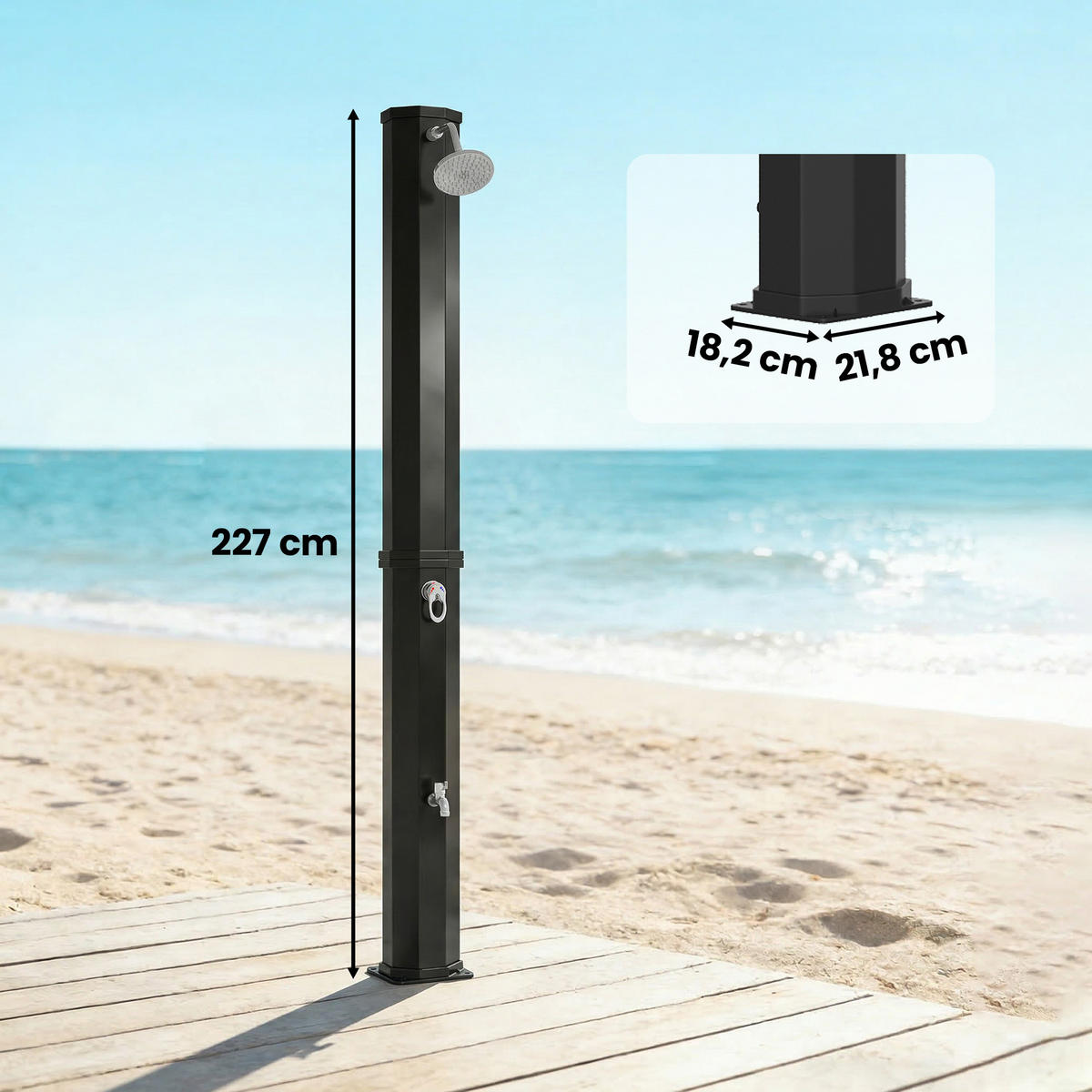 GARTENDUSCHE ABS Edelstahl Schwarz - Schwarz, Kunststoff (18.2/227/21.8cm) - Outsunny