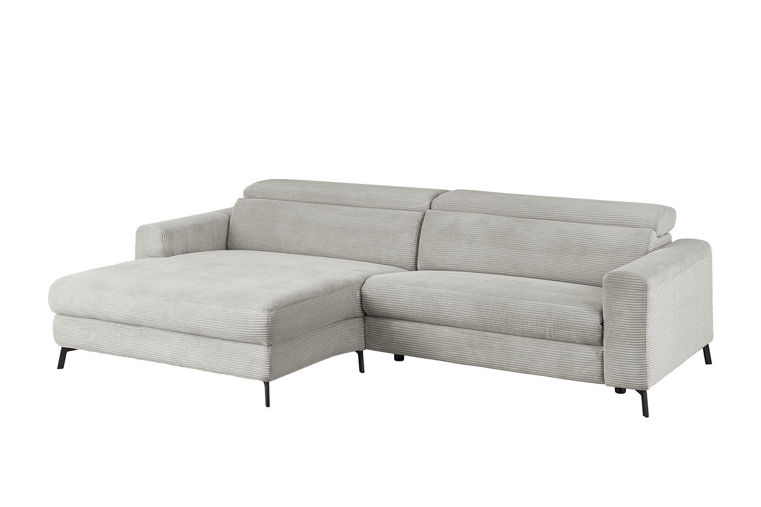 ECKSOFA LAISKA Hellgrau Cord - Hellgrau/Schwarz, Textil/Metall (282/177cm) - KAWOLA