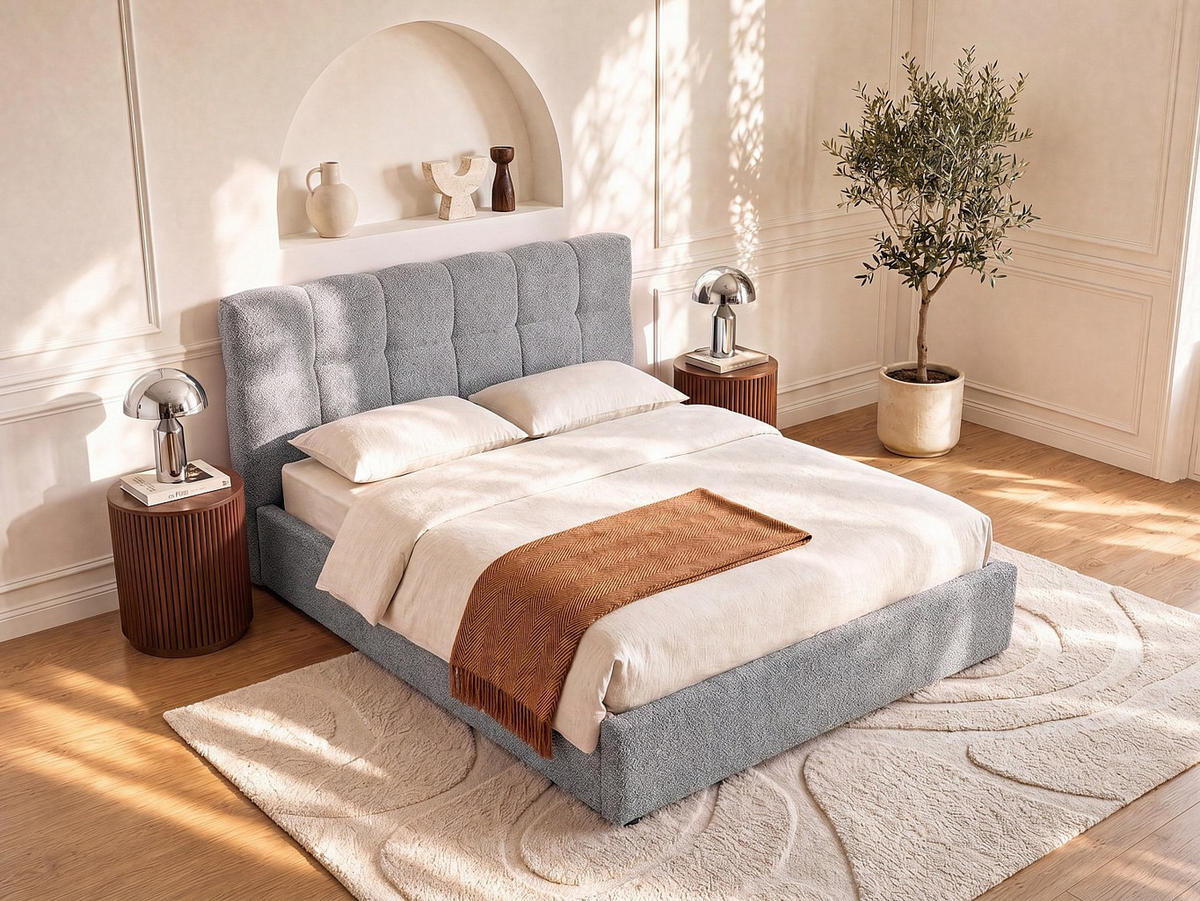 BETT mit Bettkasten - 2 Personen - stoff - grau Maziri - Grau, Textil (160/200cm) - Vente-Unique