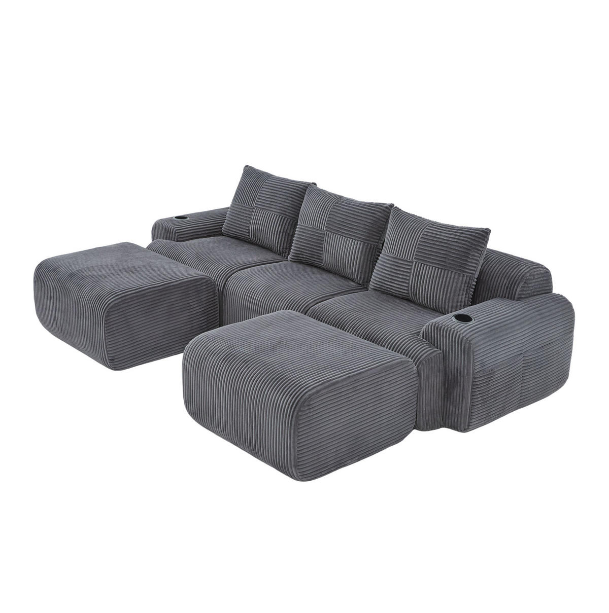 SOFA modular 268 x 174 cm Corduroy Dark Gray - Dunkelgrau, Kunststoff (174/80/268cm) - Meubliv
