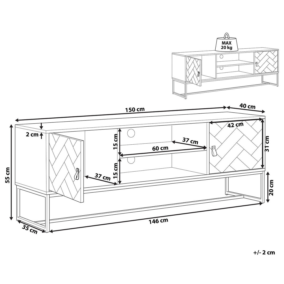 TV-MÖBEL Weiß/Dunkler Holzfarbton/Schwarz Nueva - Dunkelbraun/Schwarz, Holzwerkstoff (150/55/40cm) - Beliani