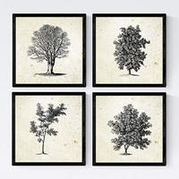 POSTER Set mit 4 Blättern der Bäume ohne und mit Blatt, 20x20cm Rahmenlos - Klar, Papier (20/3cm) - Nacnic