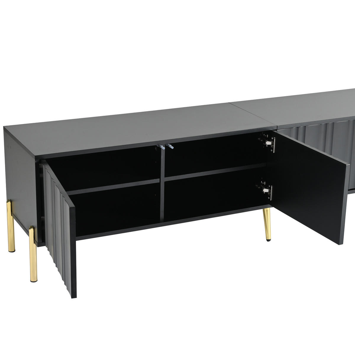 LOWBOARD 190/38/48 cm aus MDF und Spanplatte mit gerillten Türen Schwarz - Schwarz, Holzwerkstoff (190/48/38cm) - Modenvie