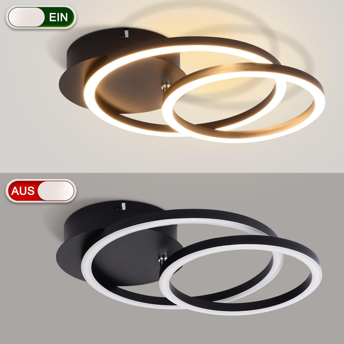 LED-DECKENLEUCHTE Gallagher 34.4/25/7.4 cm - Schwarz, Metall (34.4/25/7.4cm) - Nettlife