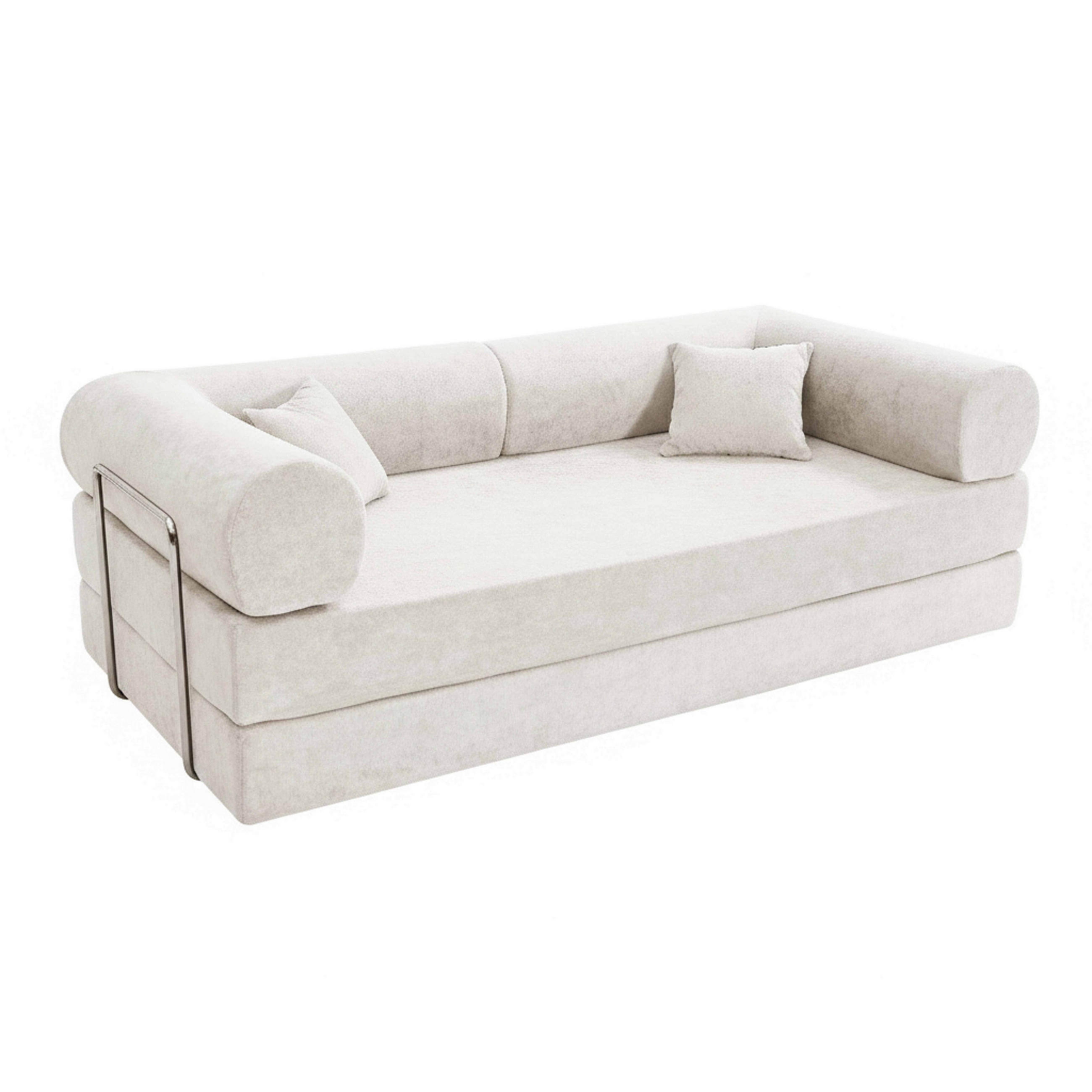 SCHLAFSOFA mit 2 Sitzplätzen, Ekru - Beige/Weiß, Textil (204/67/102cm) - Oviala
