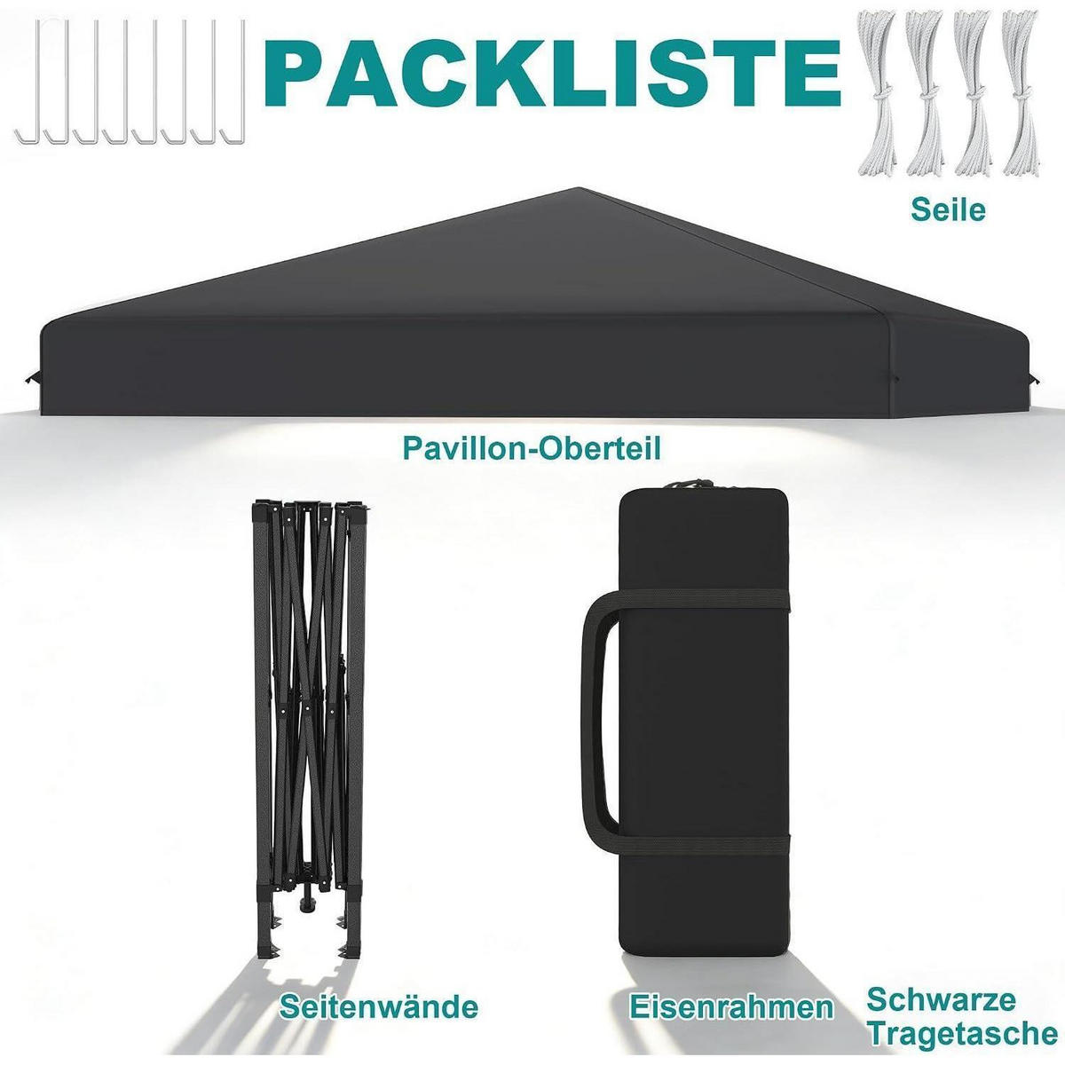 FALTPAVILLON 3 x 3 m Anthrazit mit One-Touch Lift - Anthrazit, Textil (300/260/300cm)
