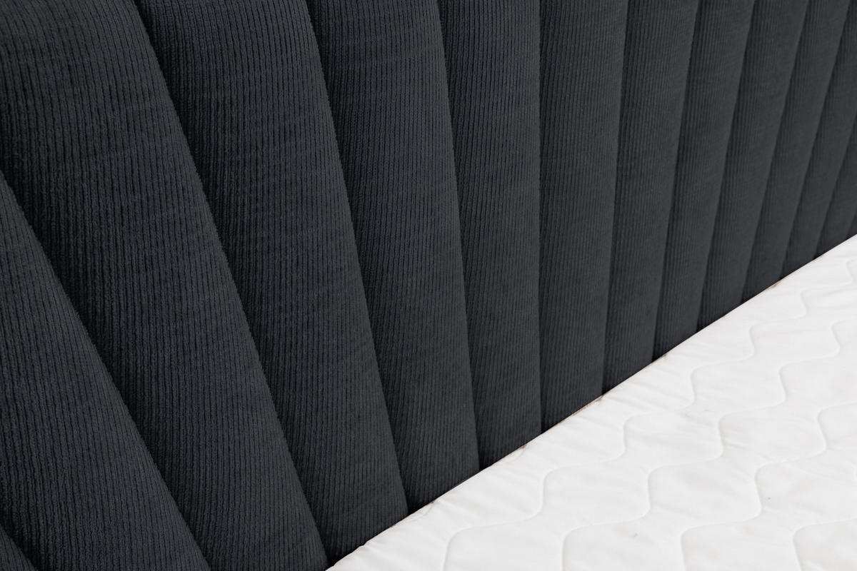 BOXBETT Cimone mit 2 Bettkästen, Maße: 140x200 cm, Farbe: Schwarz , Velourstoff, mit Bonell-Matratze inkl. Topper - Schwarz, Holz/Kunststoff (140/200cm) - VENASI MÖBEL