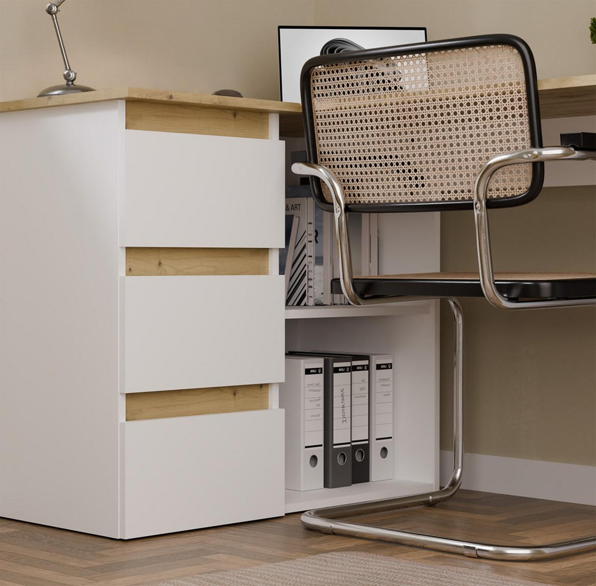 SCHREIBTISCH Weiß, Artisan Eiche 120/75/49 - Weiß/Eiche Artisan, Holzwerkstoff (49/120/75cm) - RAUMHIRSCH FURNITURE