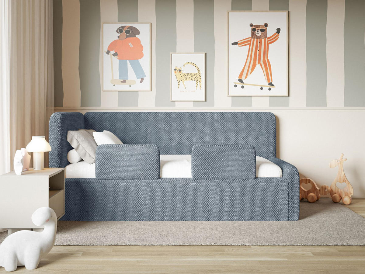 KINDERBETT Fanko Samt Blau 90x200 cm - Blau/Schwarz, Kunststoff/Textil (90/200cm) - Selsey