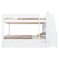 ETAGENBETT aus Kiefernholz, Metall, Sperrholz und MDF 140x200 cm Weiß mit Schreibtisch, Stauraum und Schubladen - Weiß, Holz (140/200cm) - Modfu