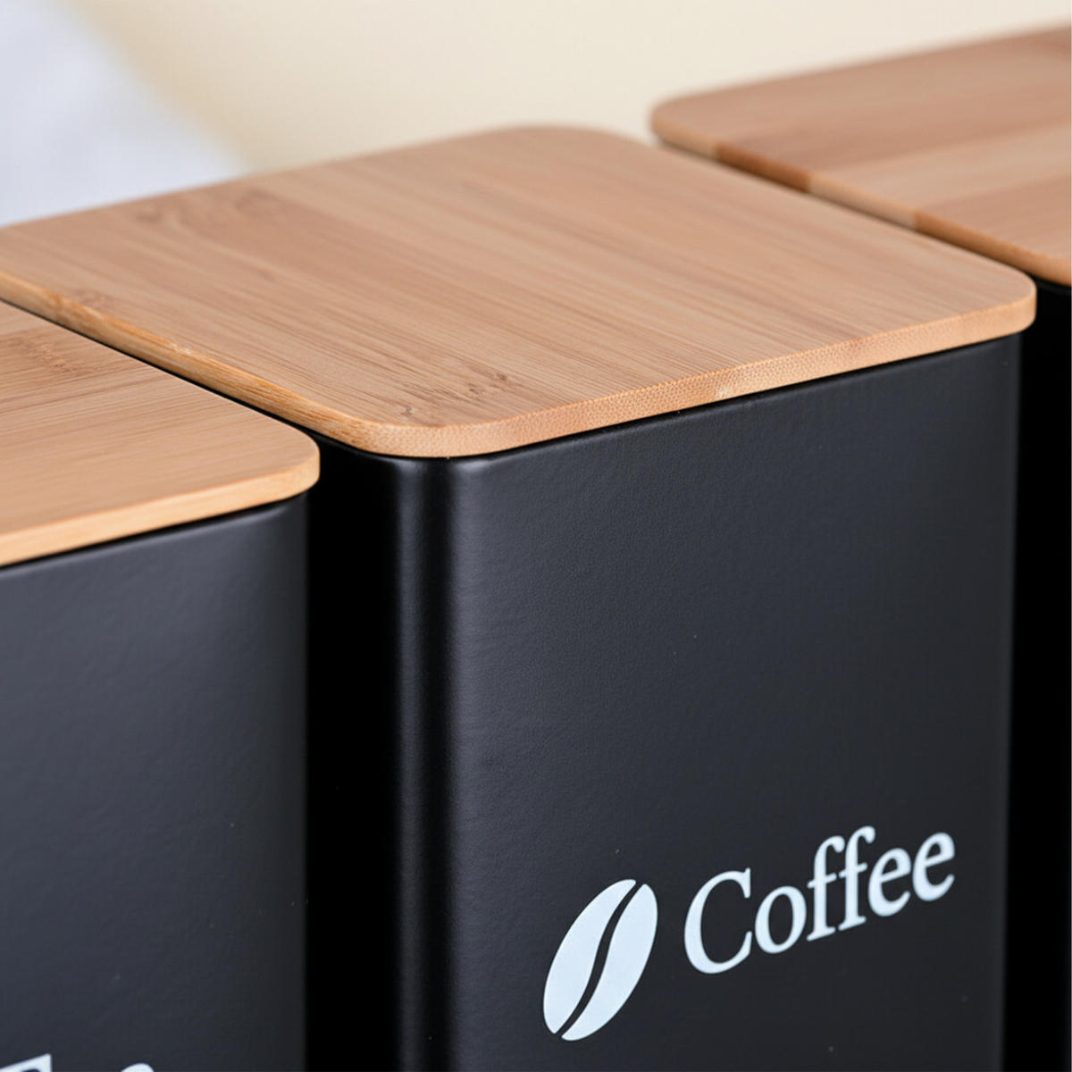 3XDÓZY na potraviny - černá, kov/dřevo - Relaxdays