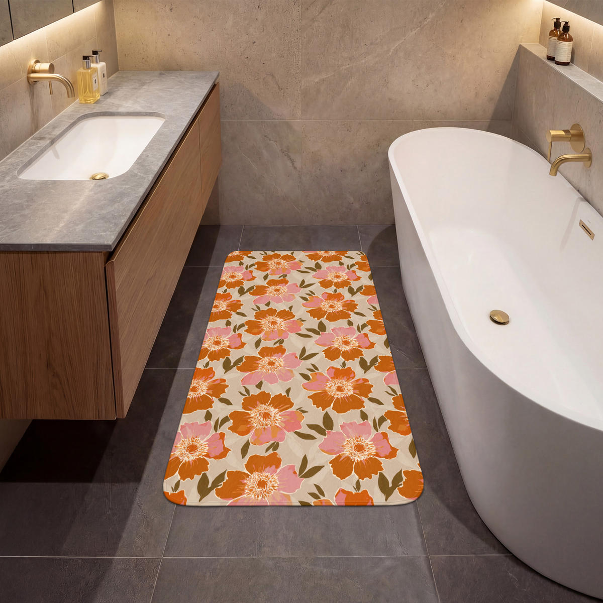 KÚPEĽŇOVÁ PREDLOŽKA Kvety - Motív - Retro 60x120 cm - viacfarebná, textil/plast (60/120cm) - OnlyWow
