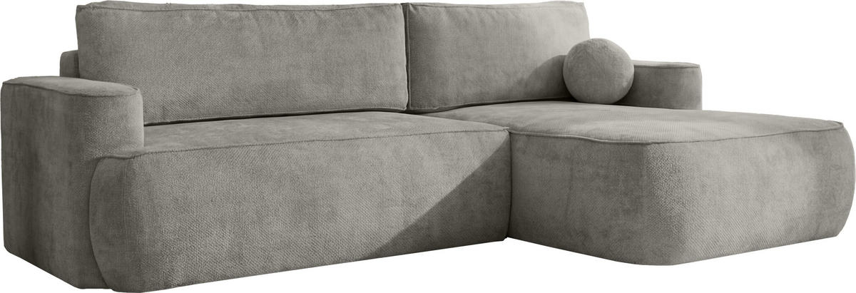 ECKSOFA Marion mit Schlaffunktion & Bettkasten in Chenille Grau, Rechts 267/154/83 cm - Schwarz/Grau, Kunststoff/Textil (267/154cm) - WFL GROUP