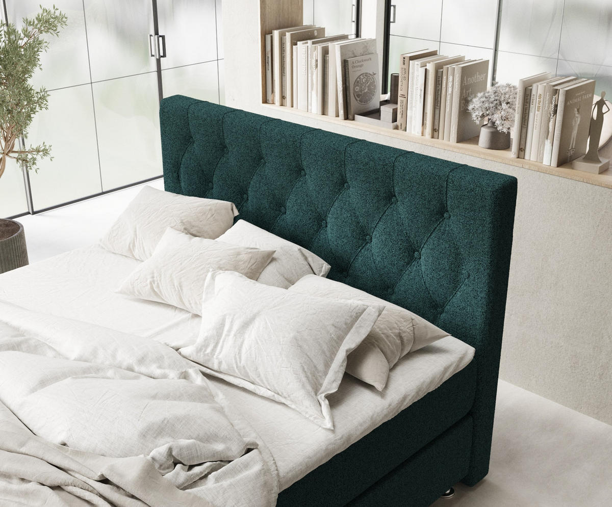 BOXSPRINGBETT Excelsior Grün 140/200 cm mit Latex-Topper - Silberfarben/Grün, Holz/Holzwerkstoff (140/200cm) - Maison de Reve