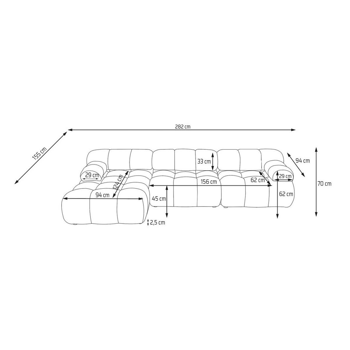 MODULARES Ecksofa MOMENTUM L, Links, Breite 282 cm, strukturierter Stoff, Grau - Chromfarben/Grau, Holz/Textil (282/155cm) - Muffo